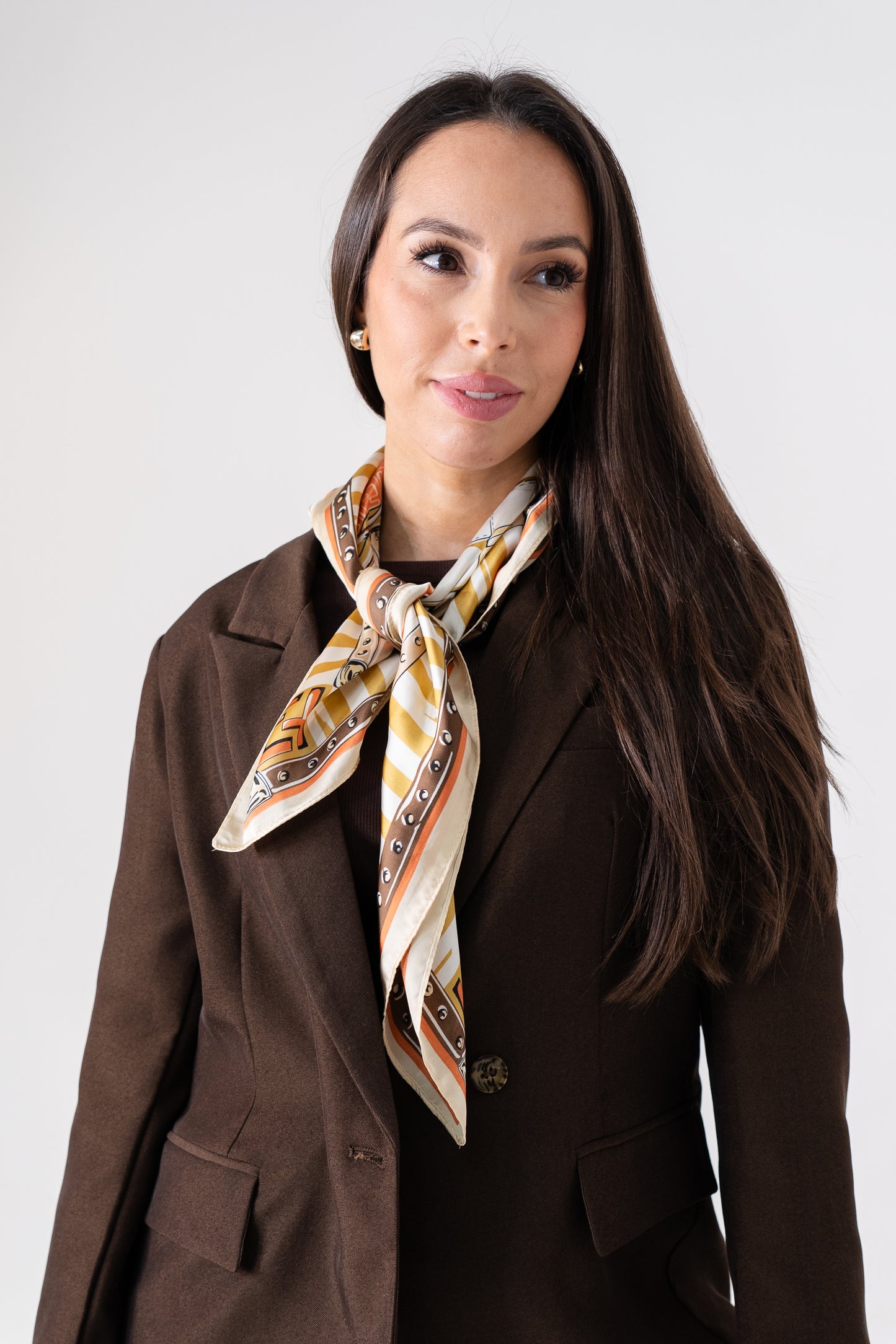 Orla Handbag Print Neck Scarf In Taupe Mix
