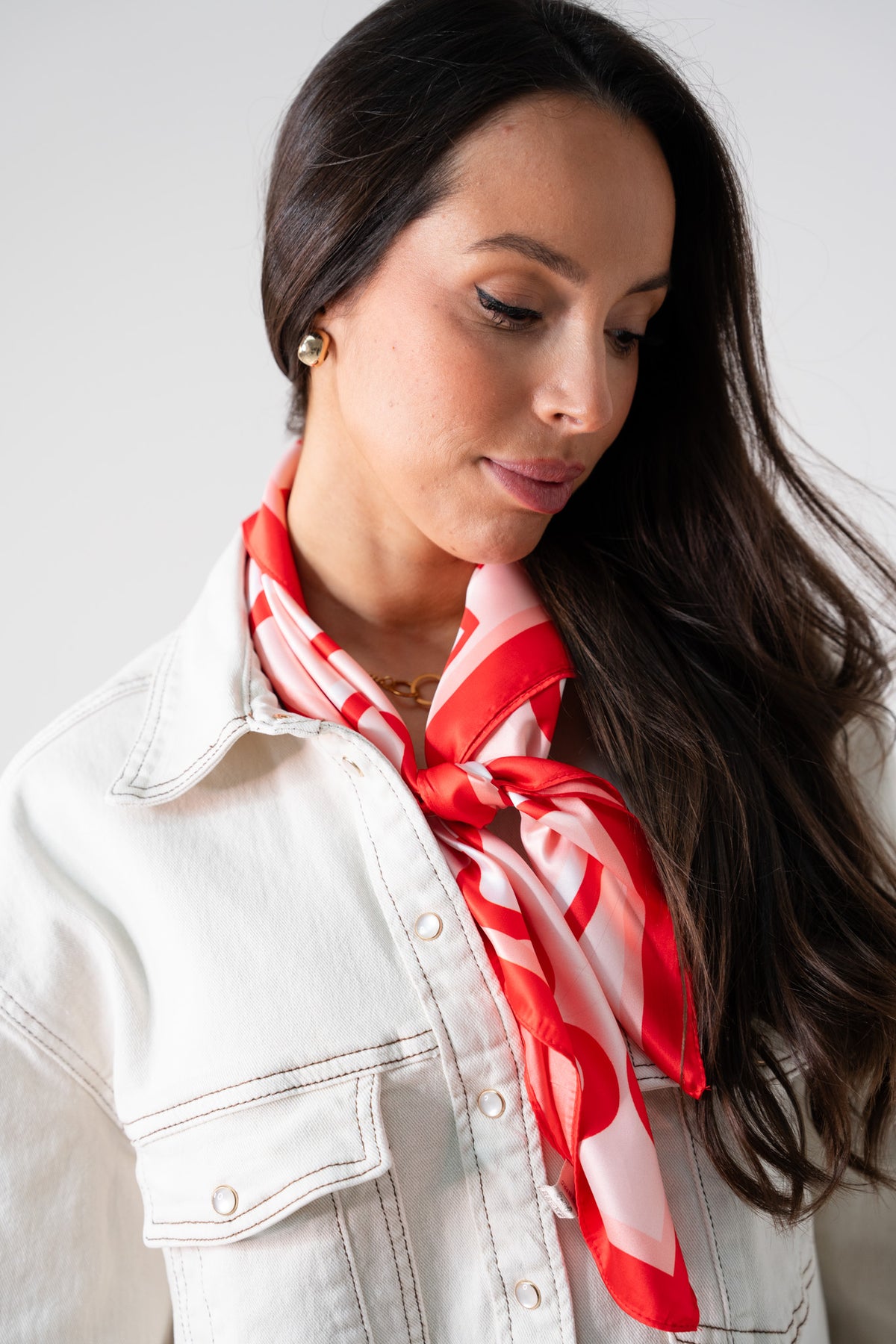 Orla Heart Print Neck Scarf In Pink & Red