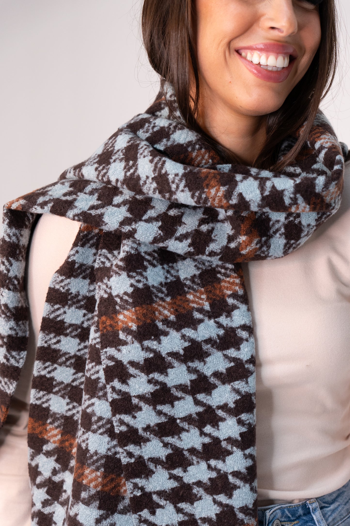 Orla Houndstooth Scarf In Blue Mix