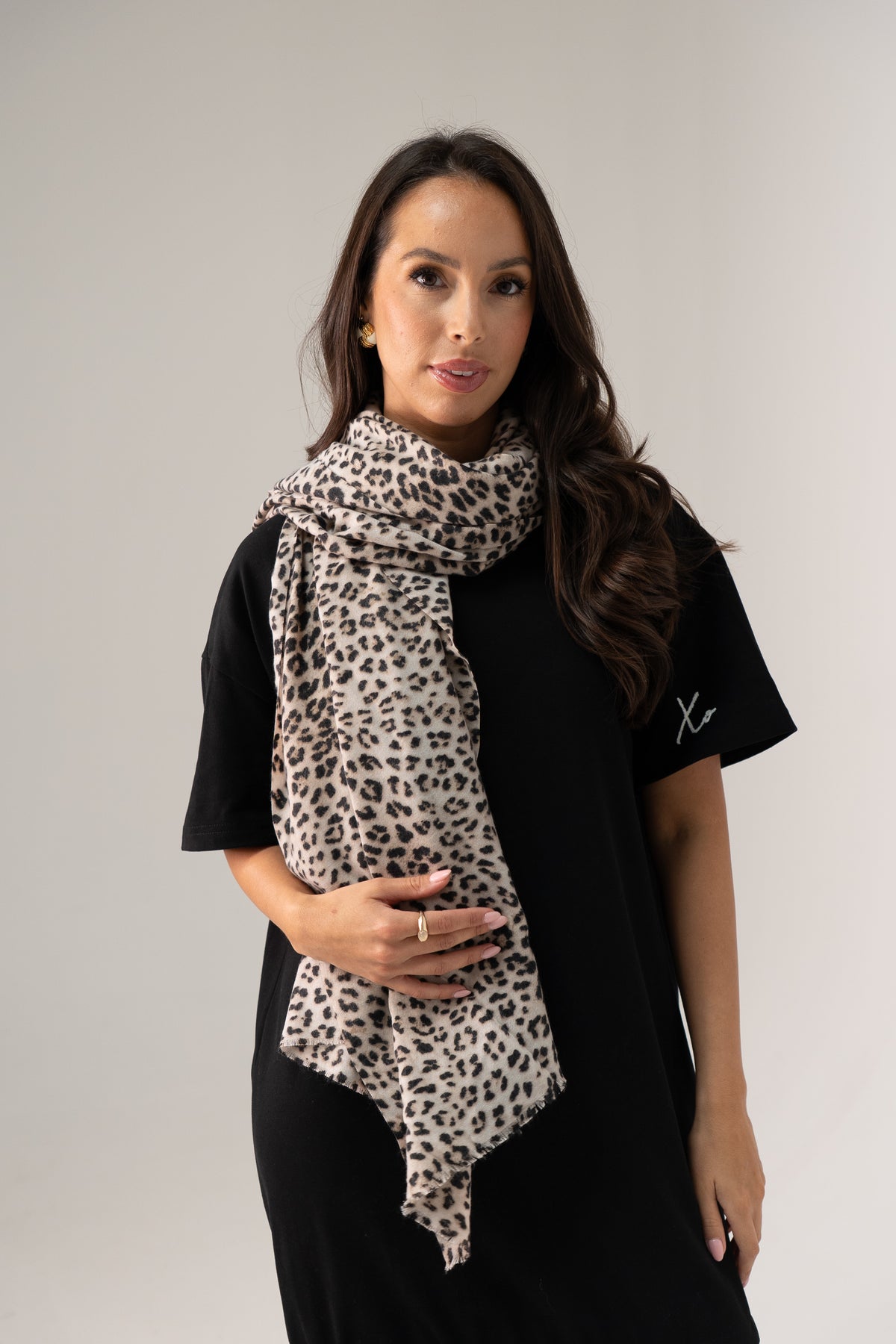 Orla Leopard Print Scarf In White