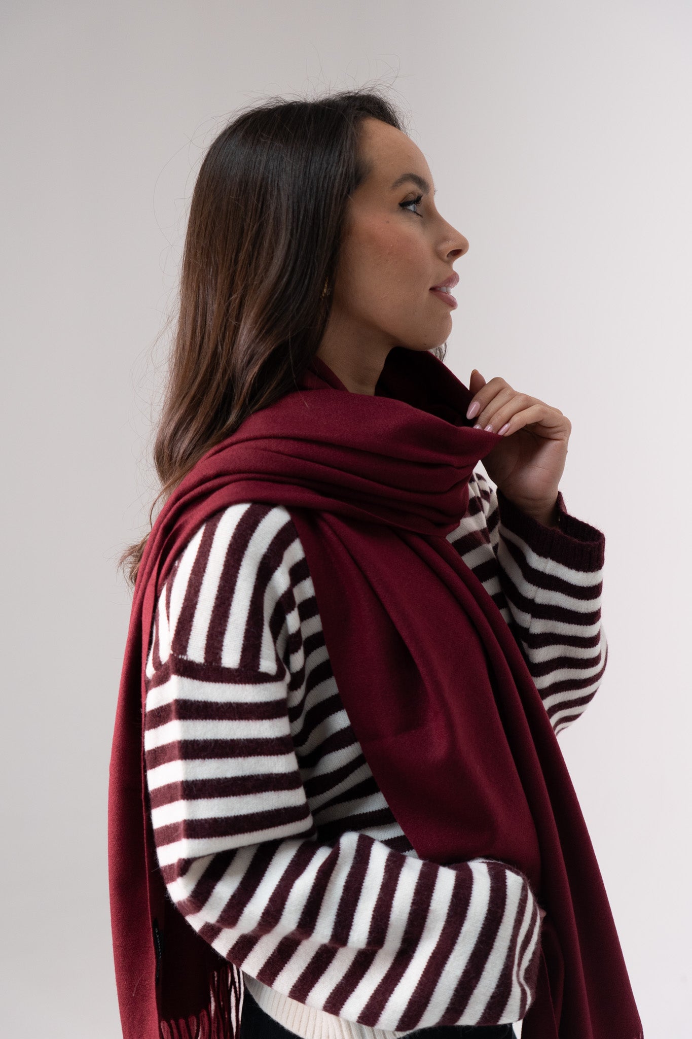 Orla Luxe Tassel Scarf In Bordeaux