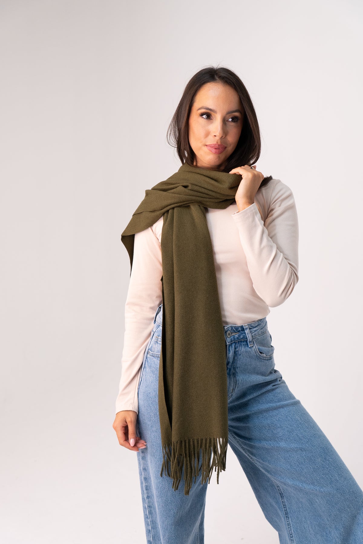 Orla Luxe Tassel Scarf In Olive