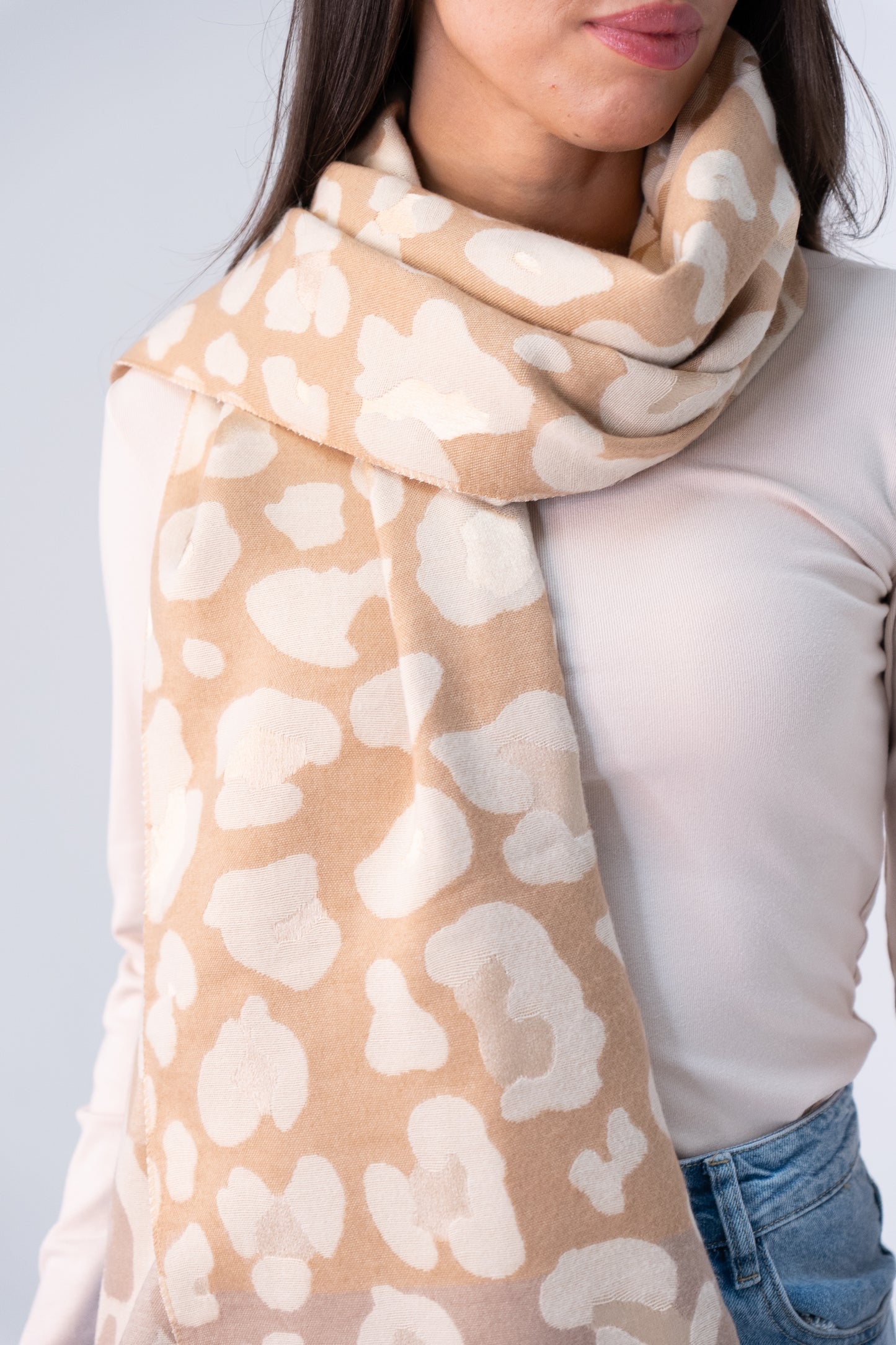 Orla Printed Wide Scarf In Taupe Mix