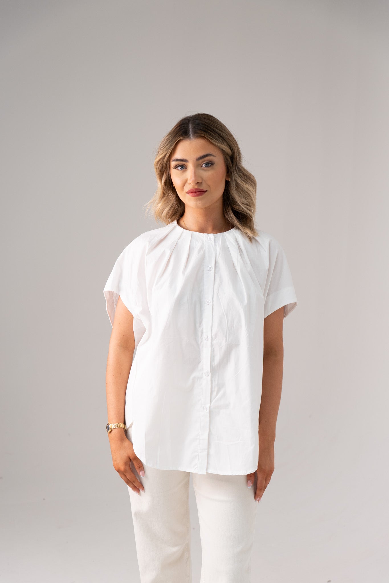 Paige Pleat Front Blouse In White