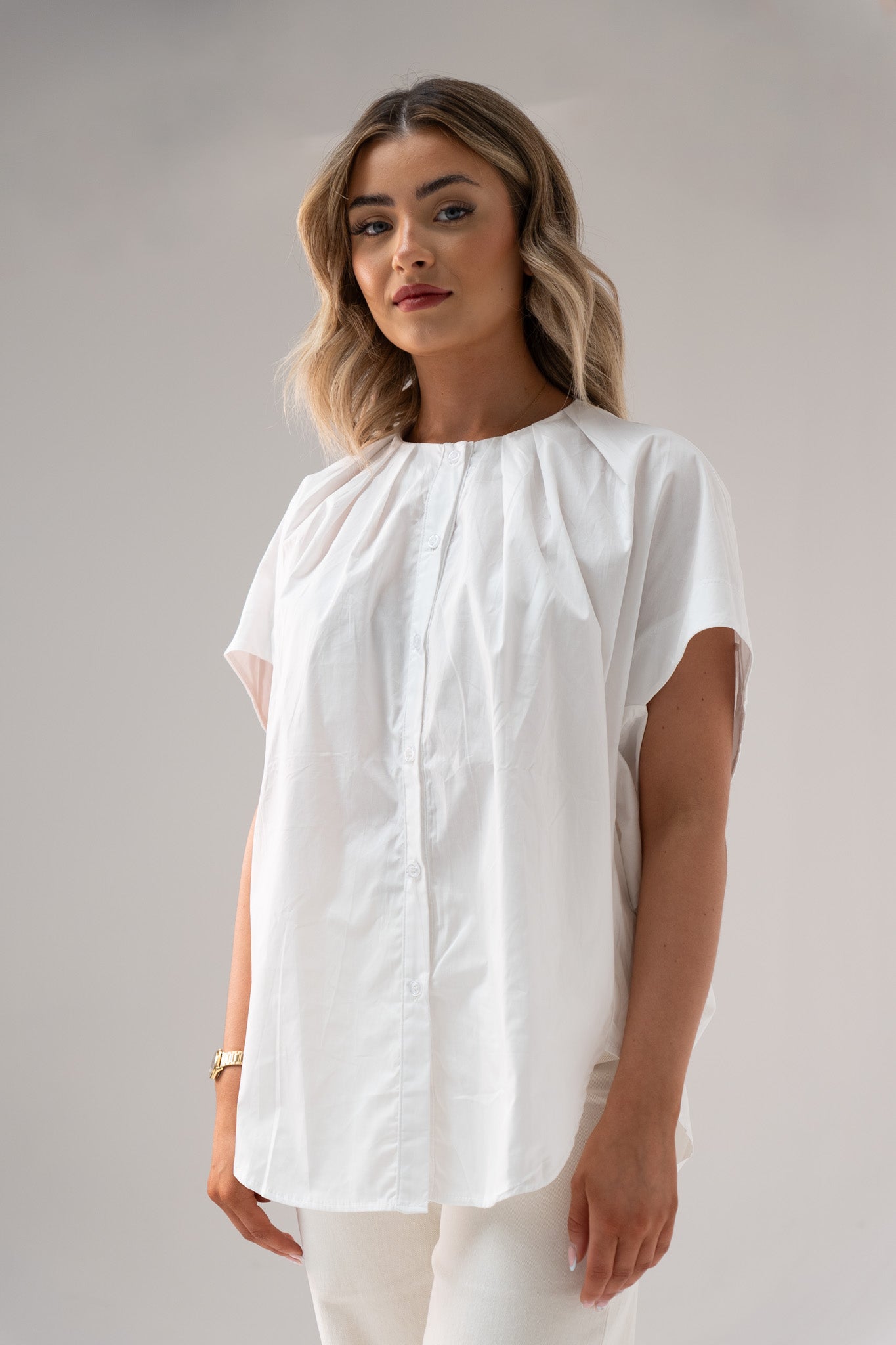 Paige Pleat Front Blouse In White