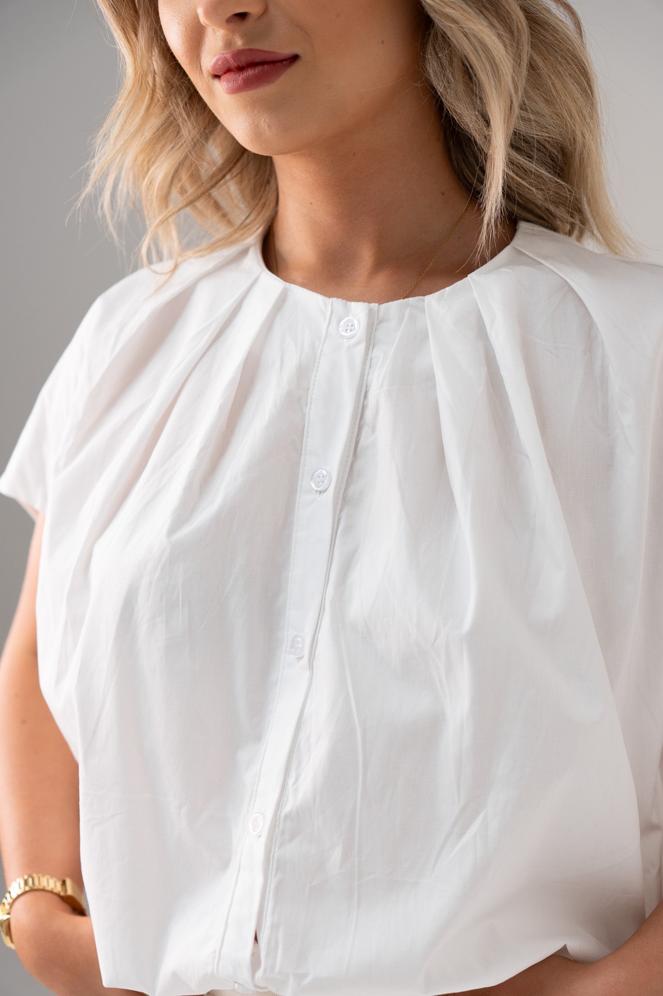 Paige Pleat Front Blouse In White