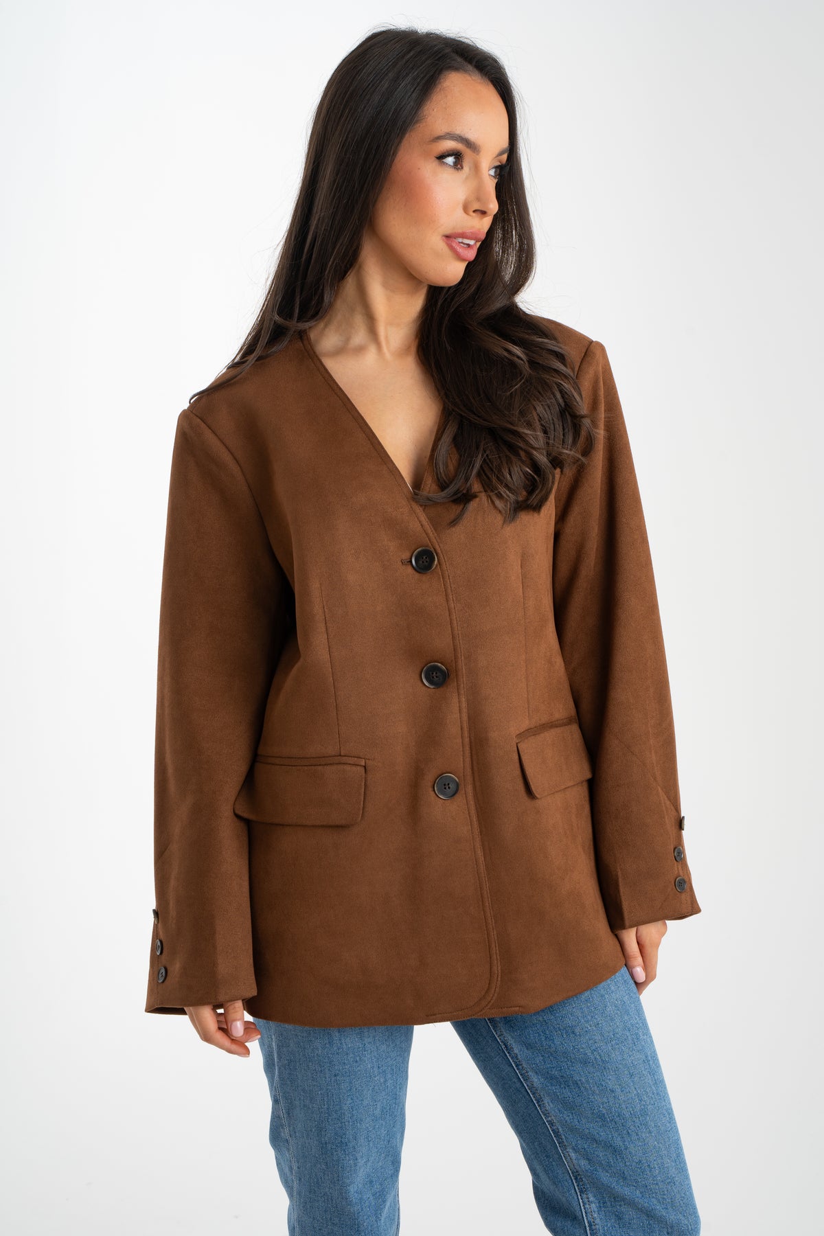 Paige Collarless Blazer In Camel