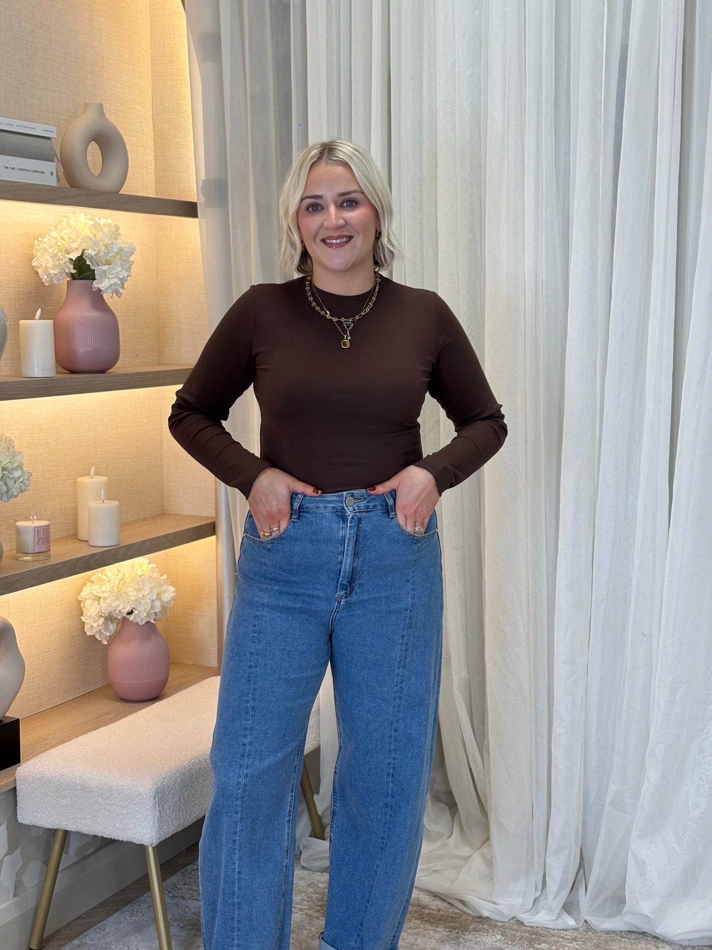 Willow Long Sleeve Top In Coffee
