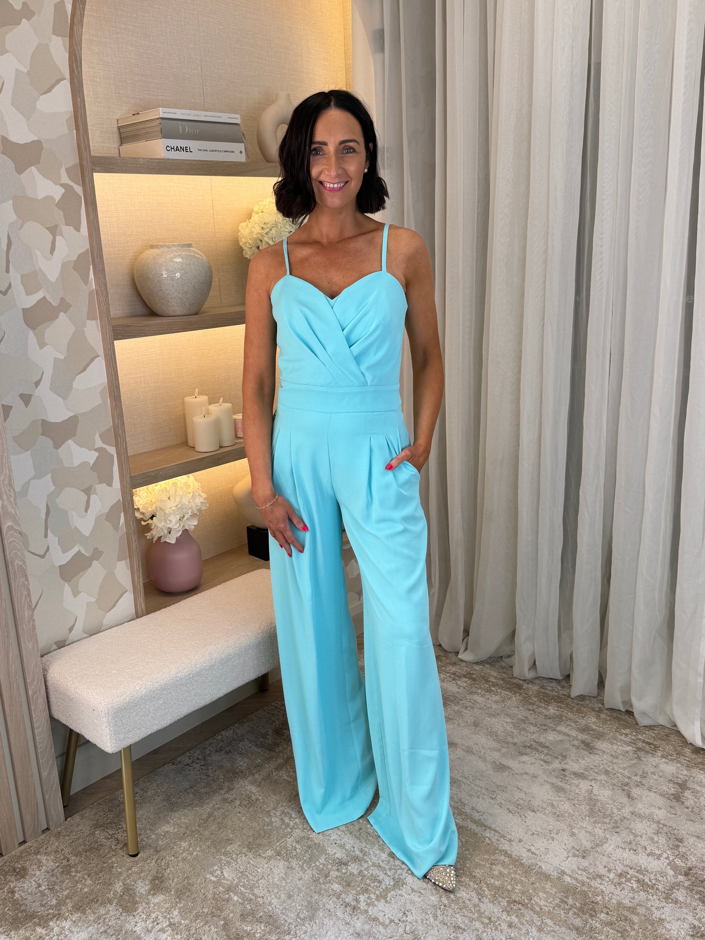 Alana Pleat Front Jumpsuit In Blue