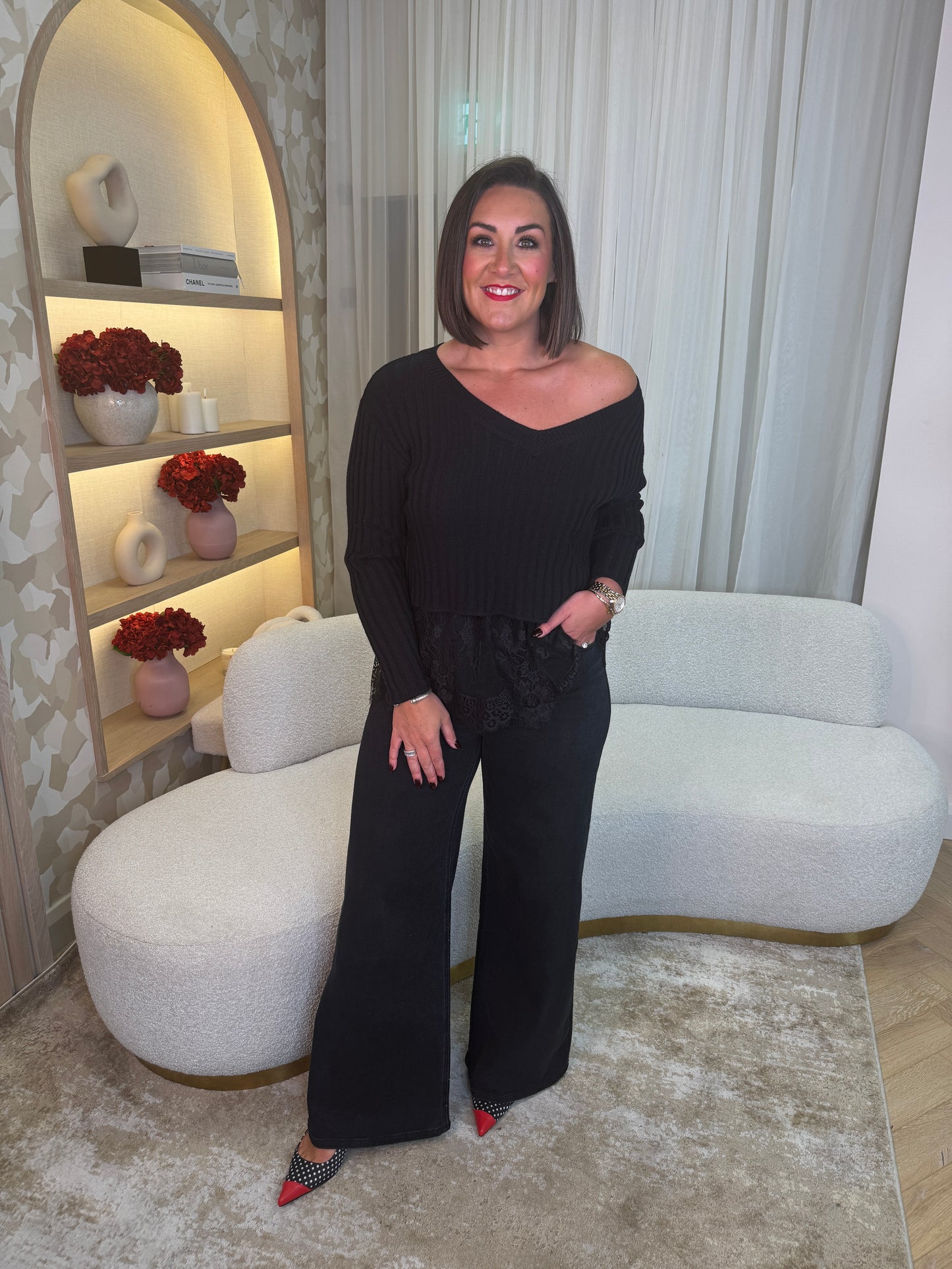 Polly Layered Knit Top In Black
