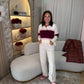 Millie Wine Stripe Rugby Top In Cream