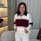 Millie Wine Stripe Rugby Top In Cream