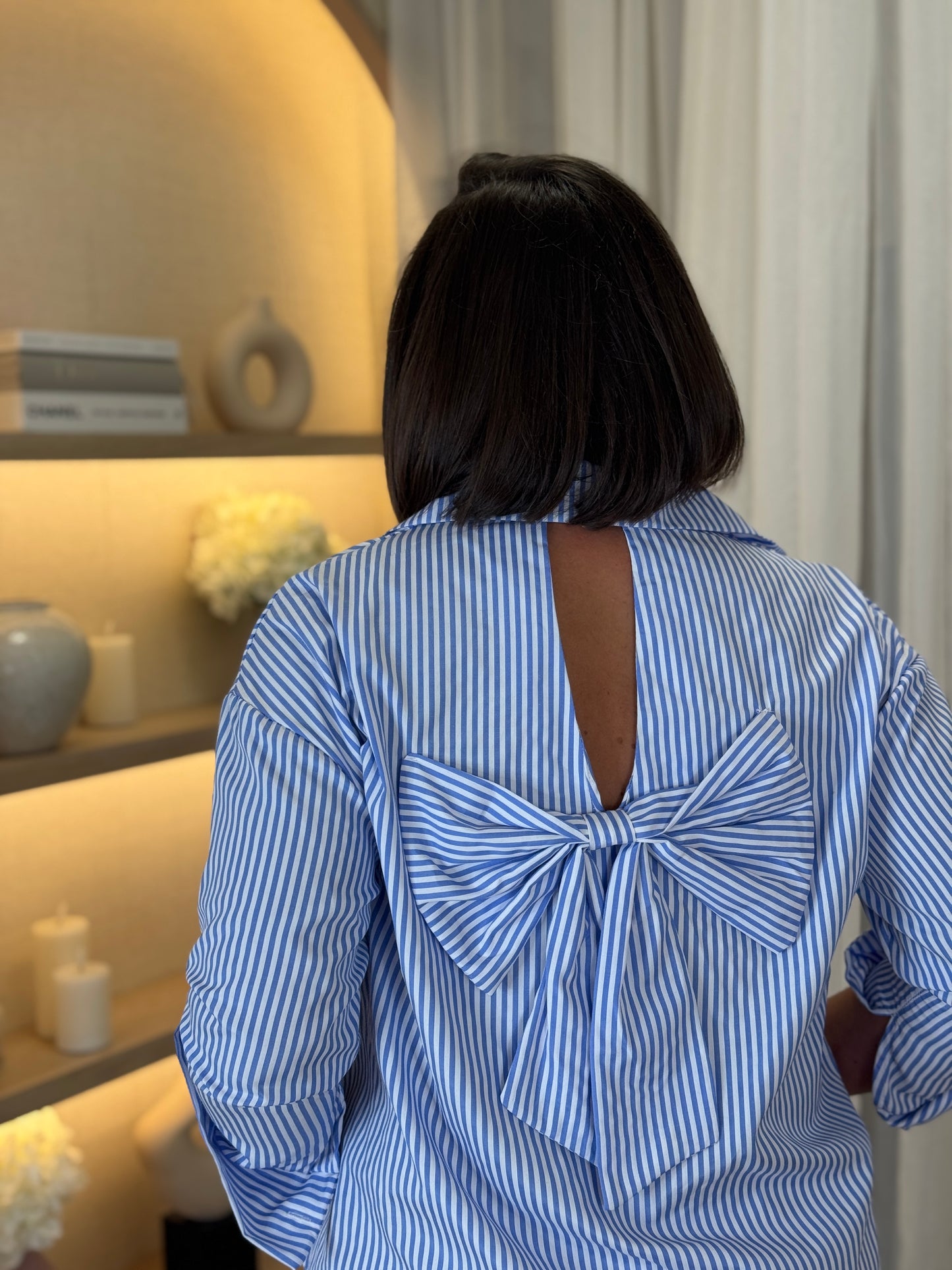 Danni Stripe Shirt With Bow In Blue