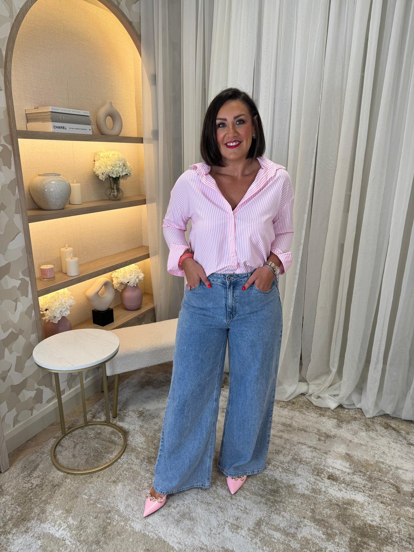 Danni Stripe Shirt With Bow In Pink