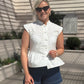 Kiera Mandarin Collar Peplum Top In White