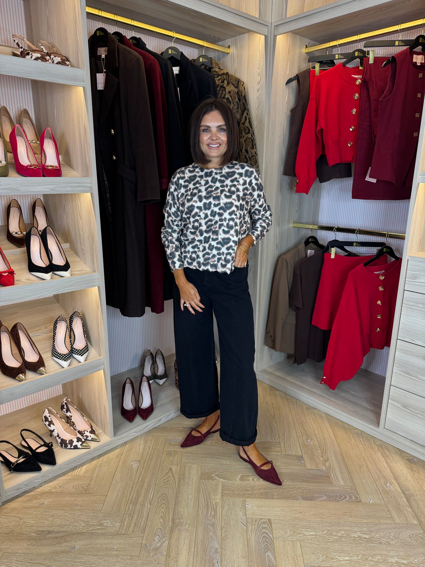 Kendra Button Back Jumper In Leopard Print