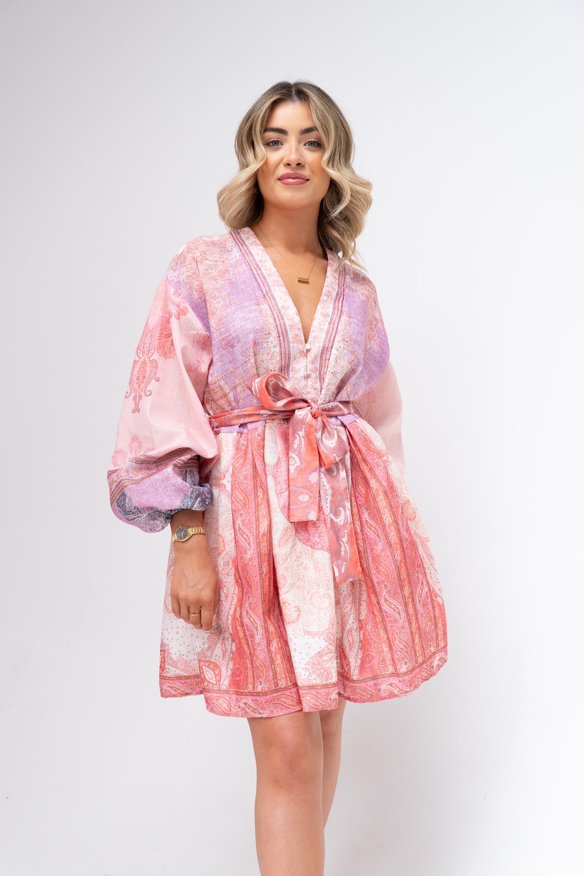 Polly Balloon Sleeve Dress In Pink Print