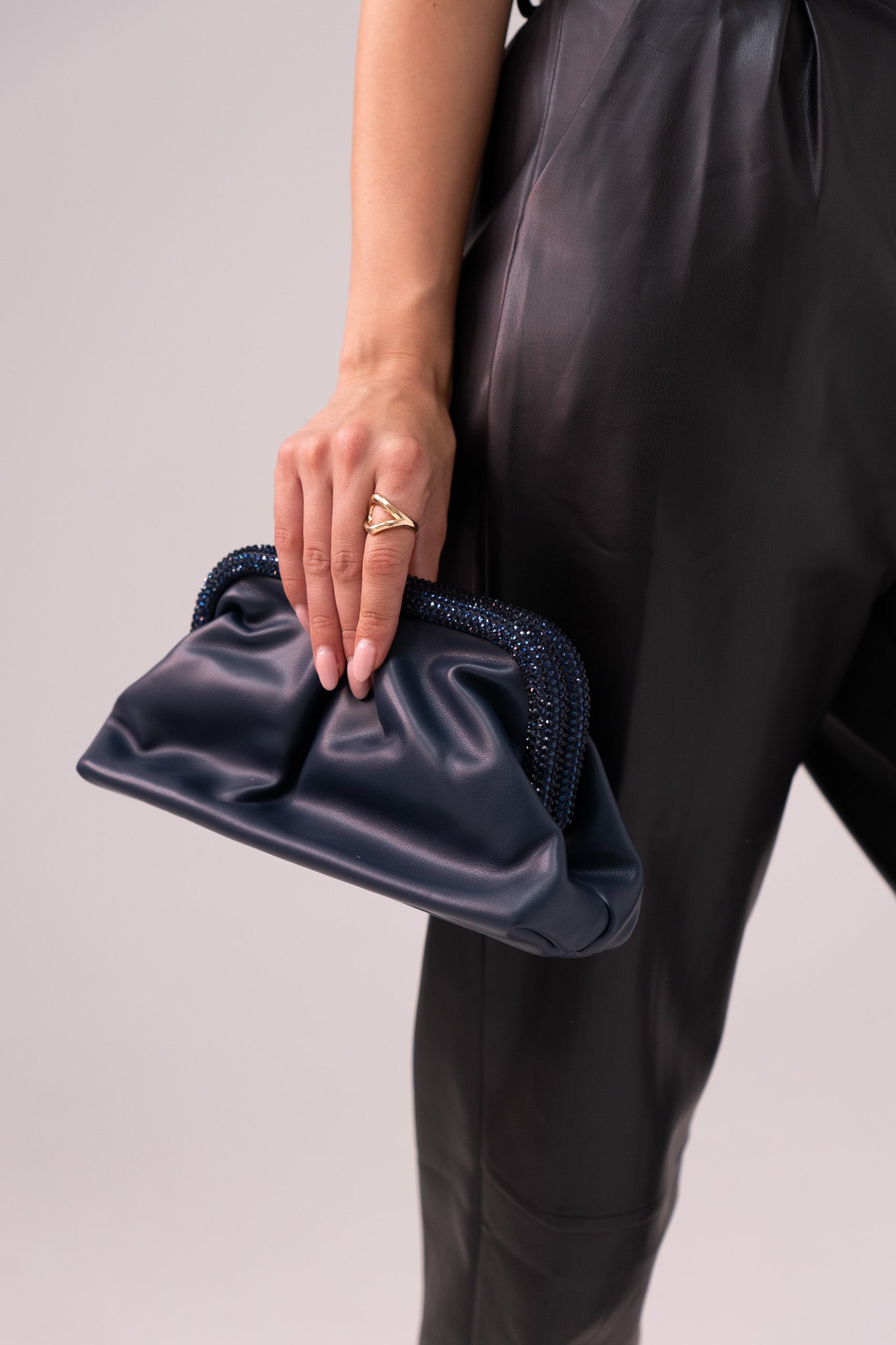 Polly Embellished Pouch Bag In Navy