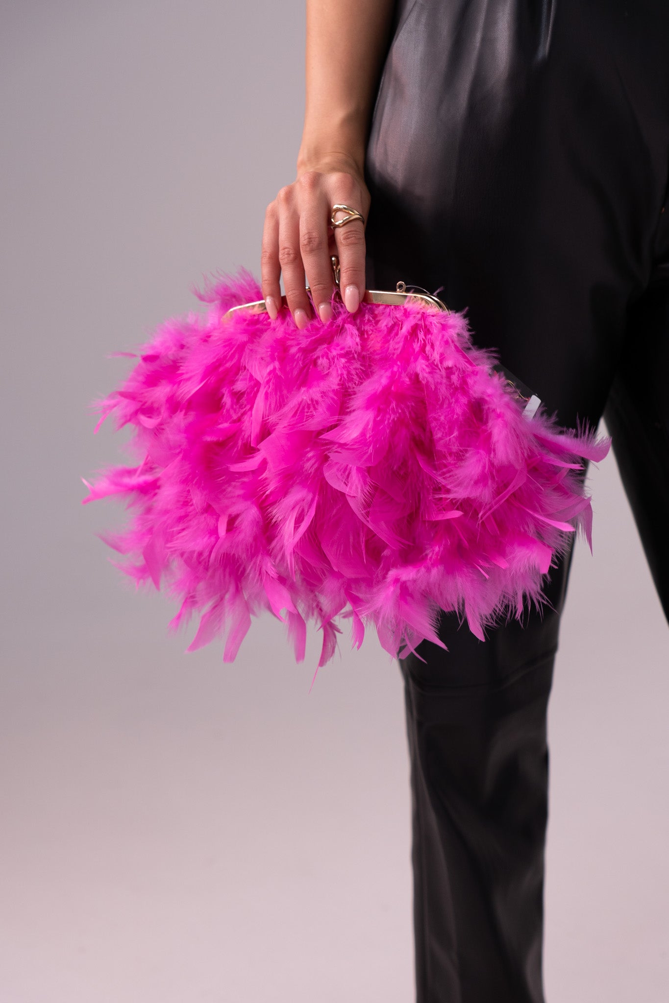 Polly Feather Clutch Bag In Fuchsia