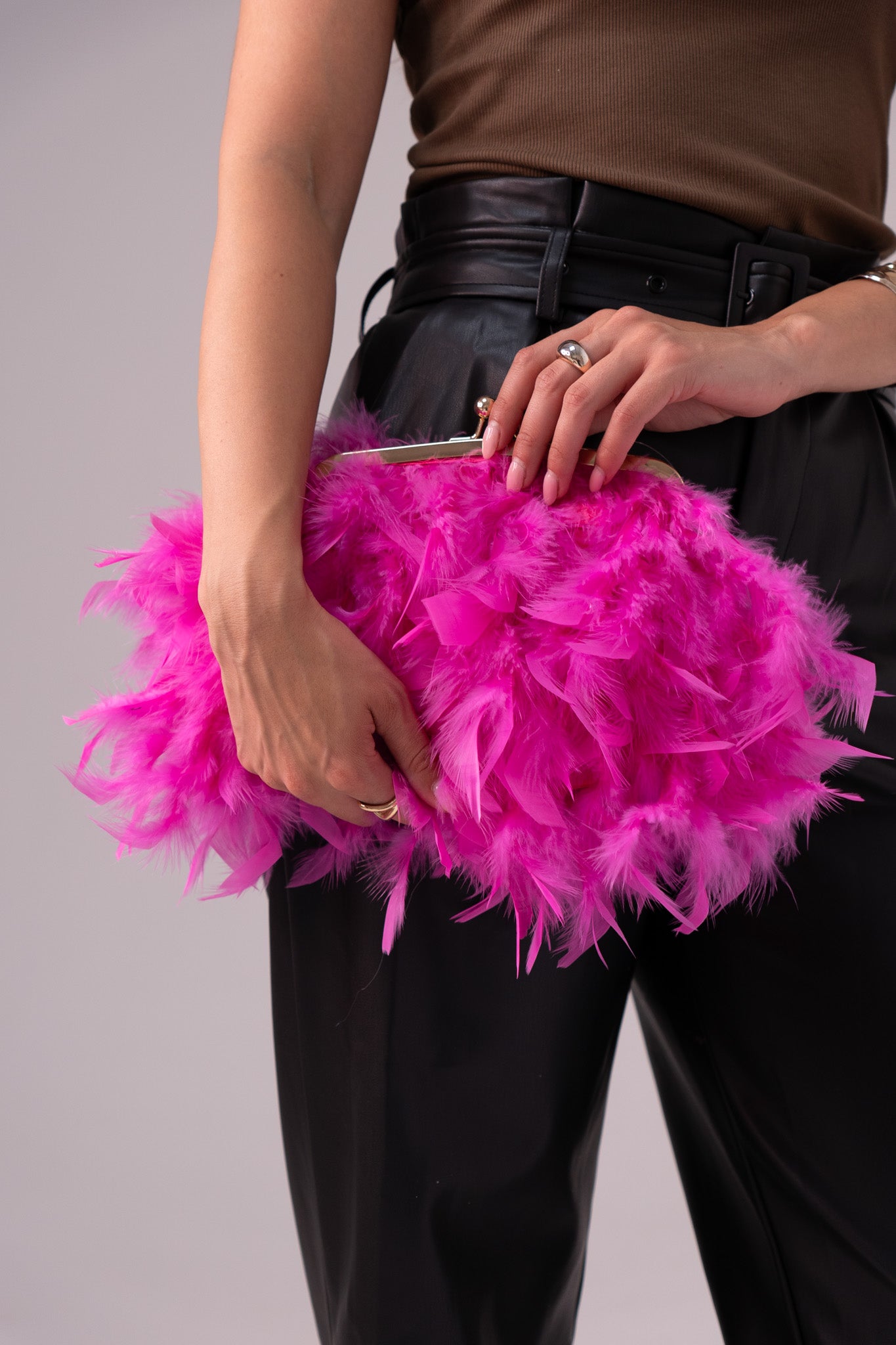 Polly Feather Clutch Bag In Fuchsia