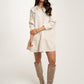 Polly Frill Collar Dress In Beige Stripe