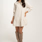 Polly Frill Collar Dress In Beige Stripe