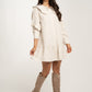 Polly Frill Collar Dress In Beige Stripe