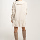 Polly Frill Collar Dress In Beige Stripe
