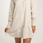 Polly Frill Collar Dress In Beige Stripe