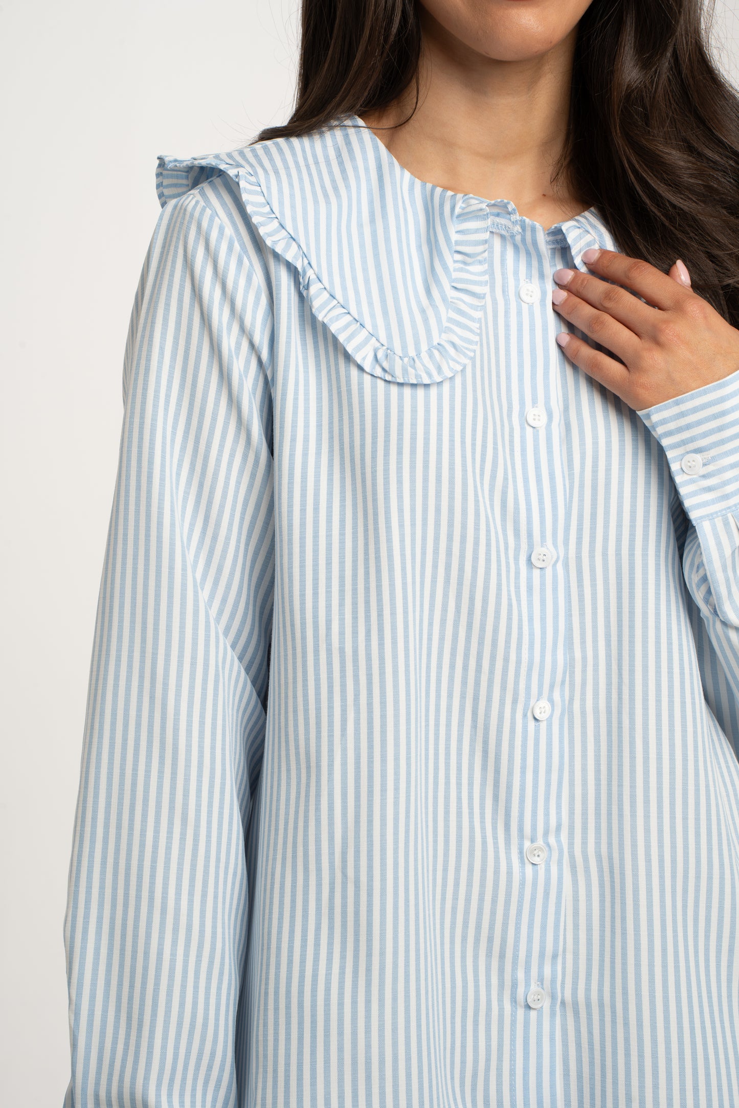 Polly Frill Collar Dress In Blue Stripe