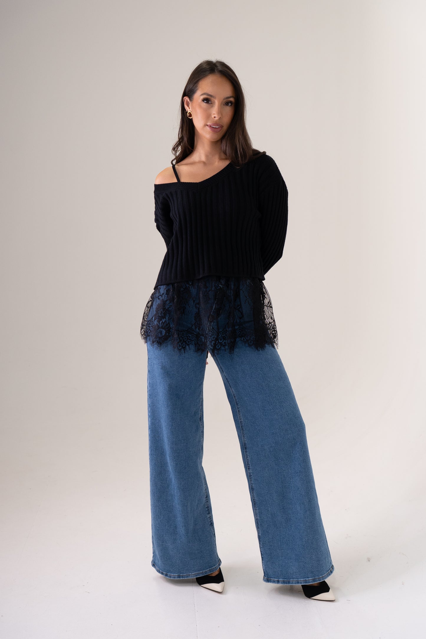 Polly Layered Knit Top In Black