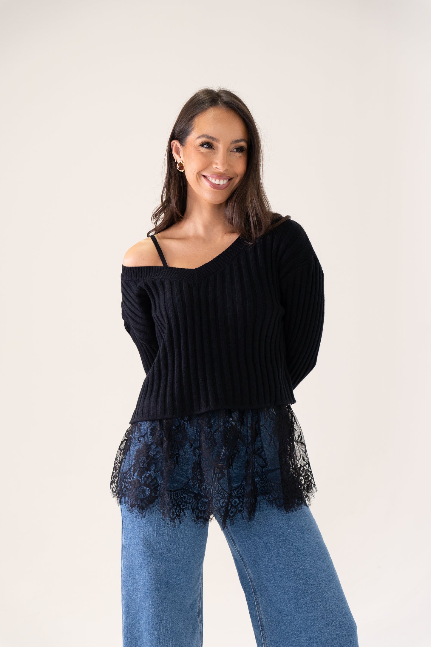 Polly Layered Knit Top In Black