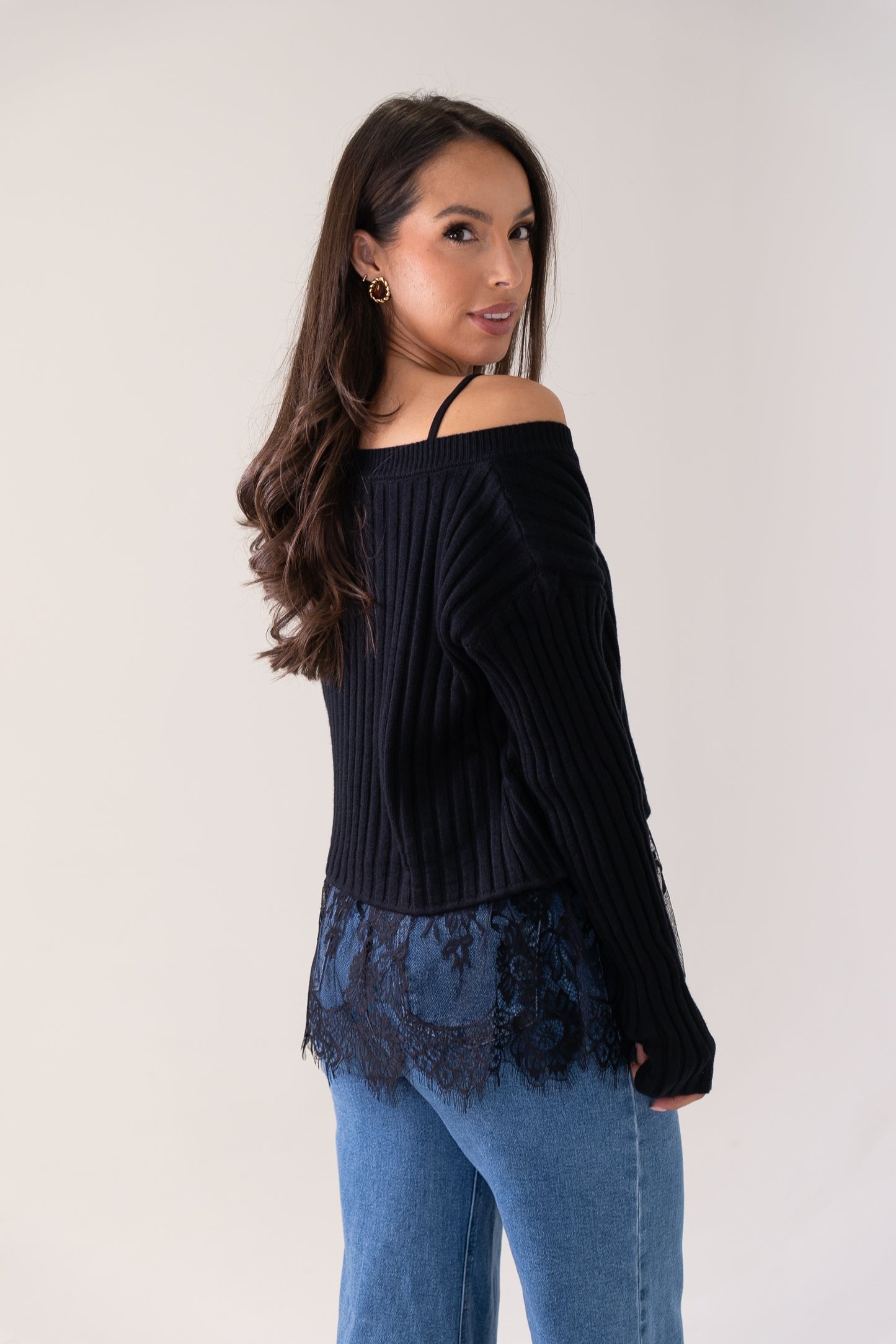 Polly Layered Knit Top In Black