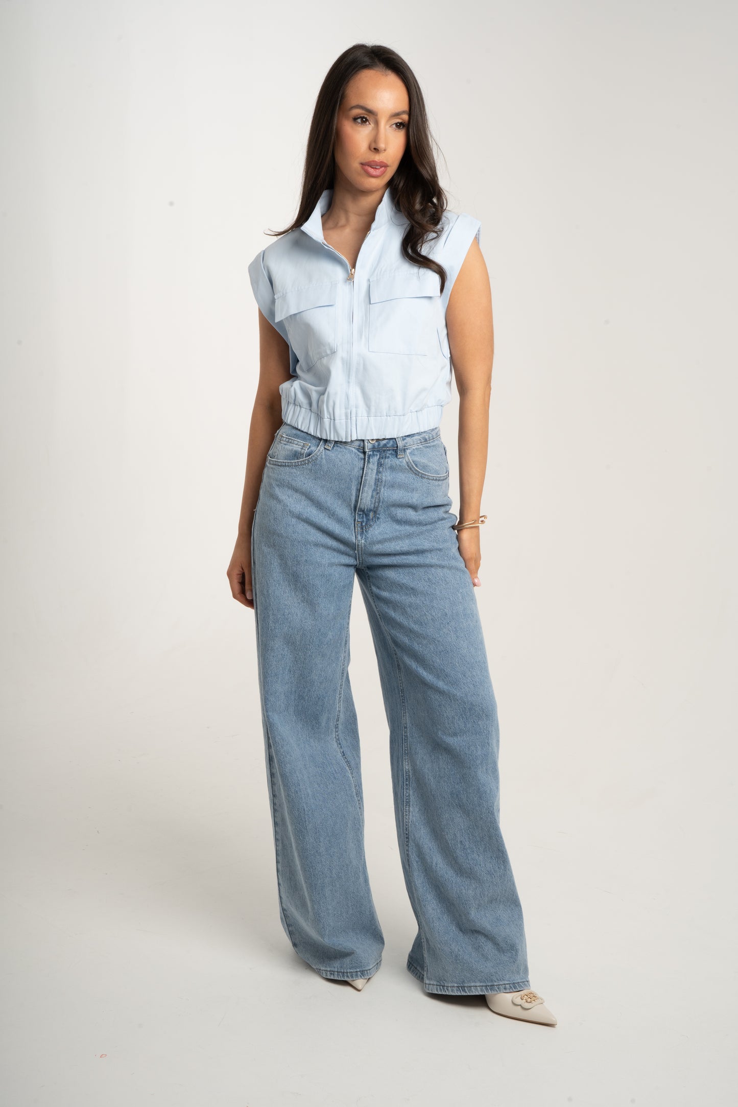 Polly Sleeveless Cargo Jacket In Blue