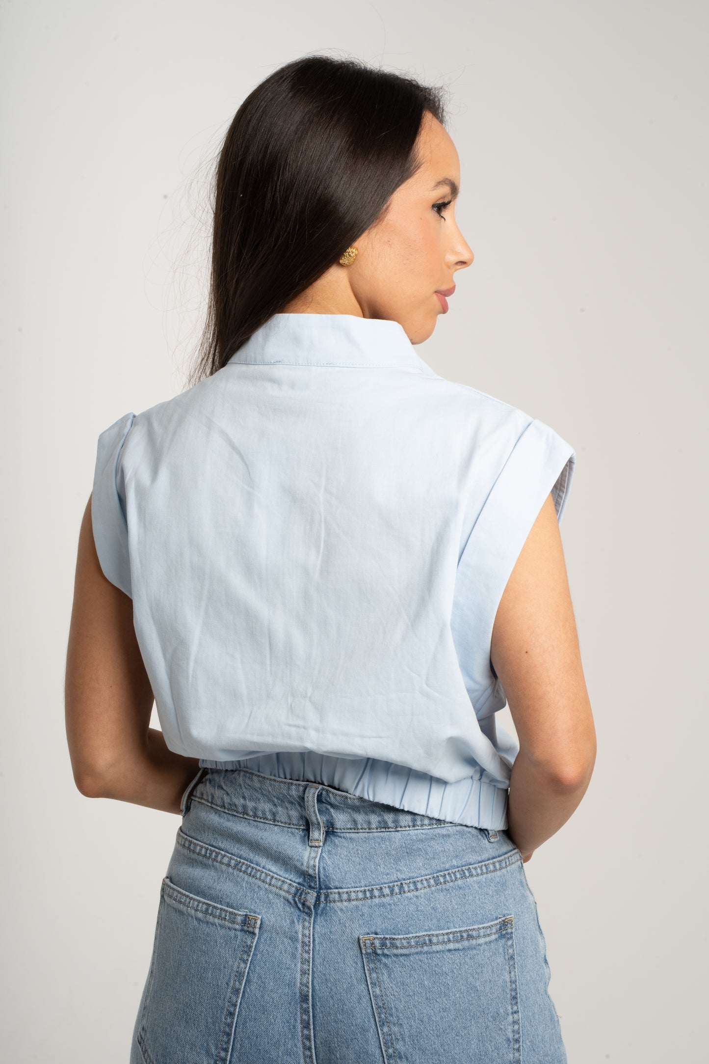Polly Sleeveless Cargo Jacket In Blue