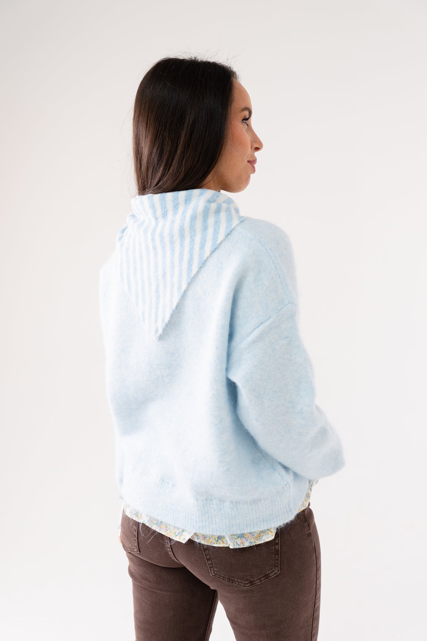 Polly Stripe Knit Neck Scarf In Sky Blue