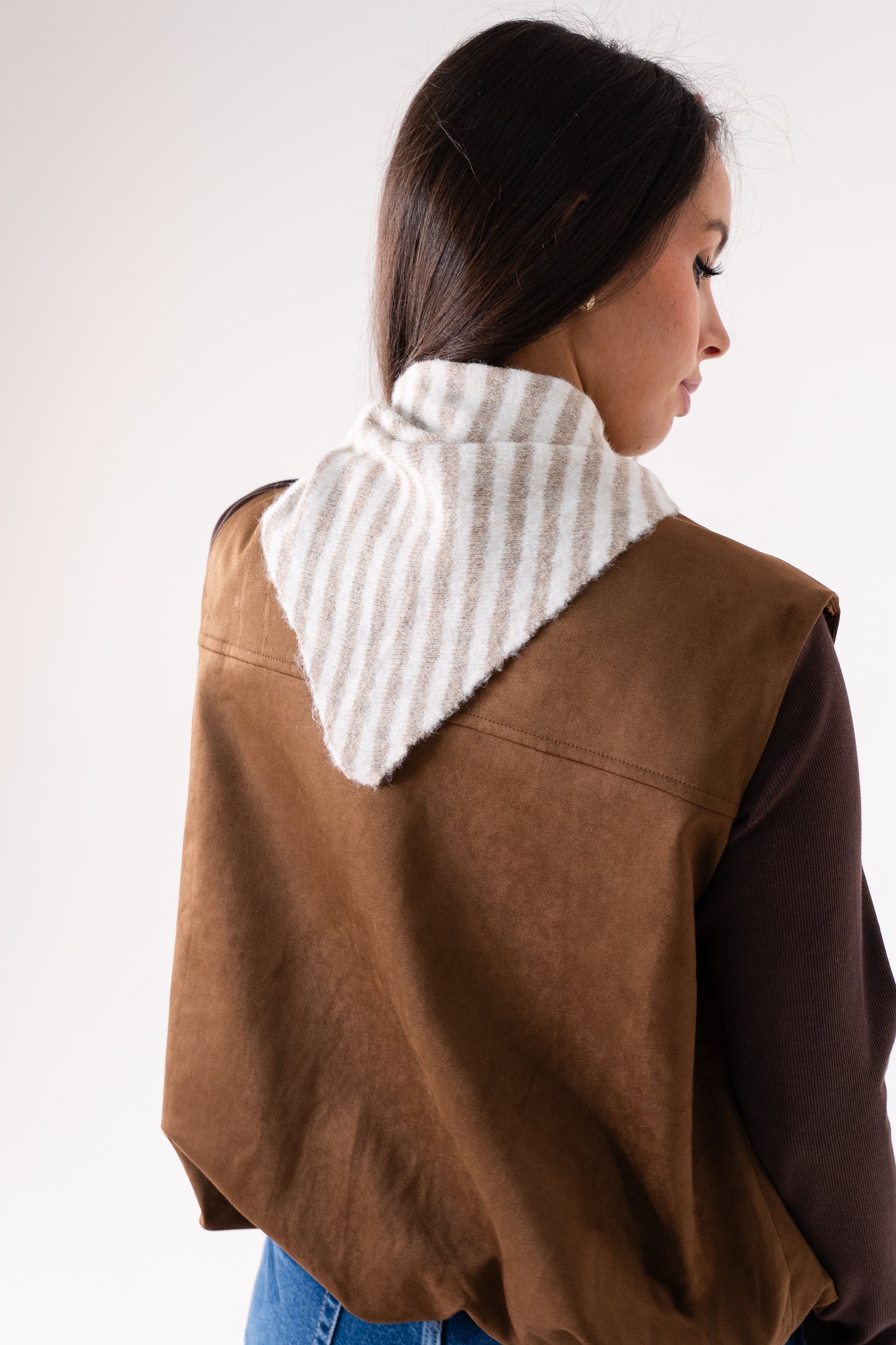 Polly Stripe Knit Neck Scarf In Taupe