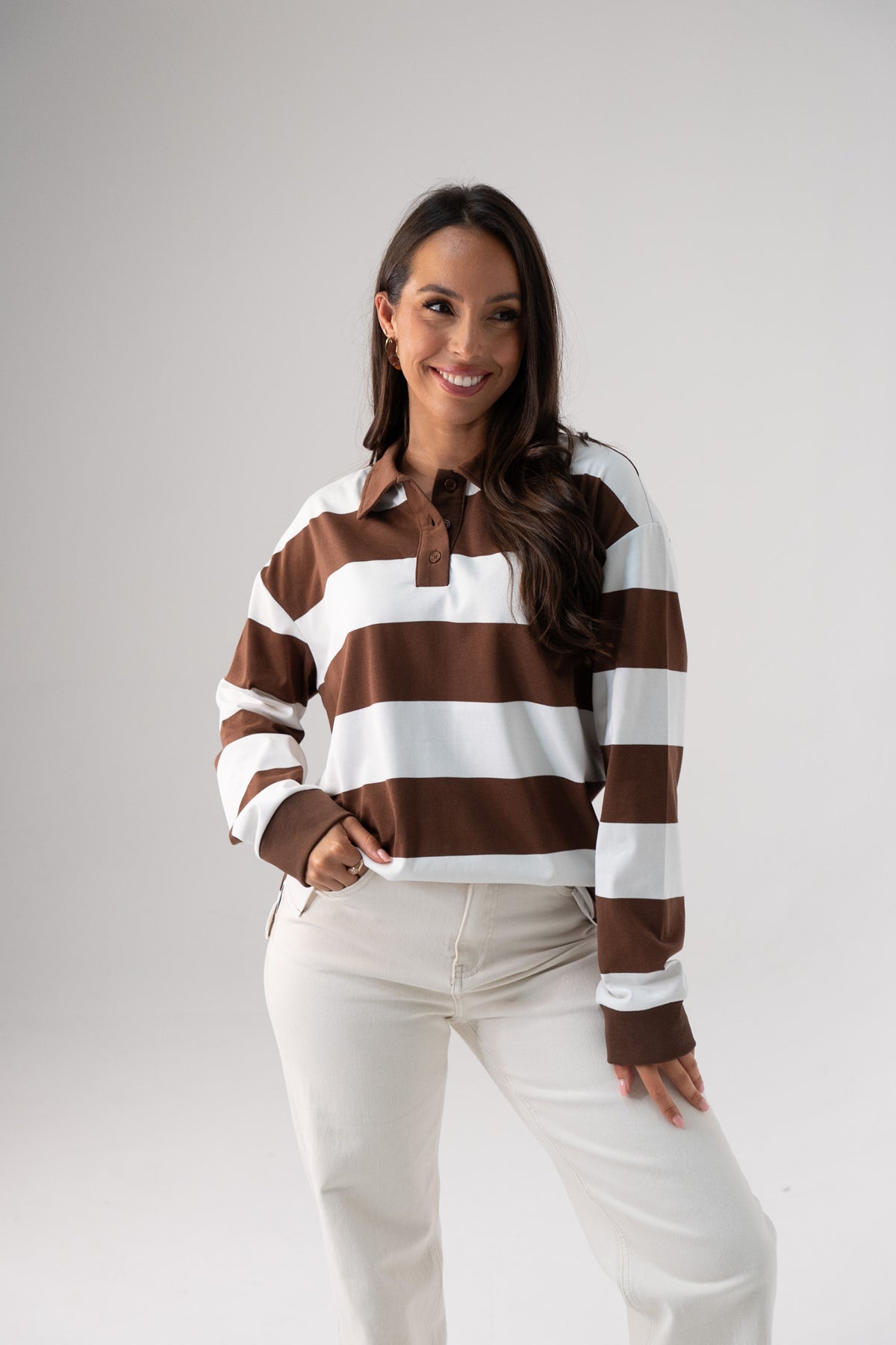 Polly Stripe Rugby Top In Brown