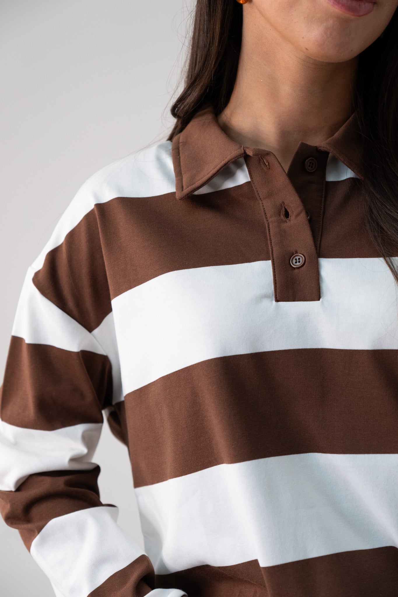 Polly Stripe Rugby Top In Brown