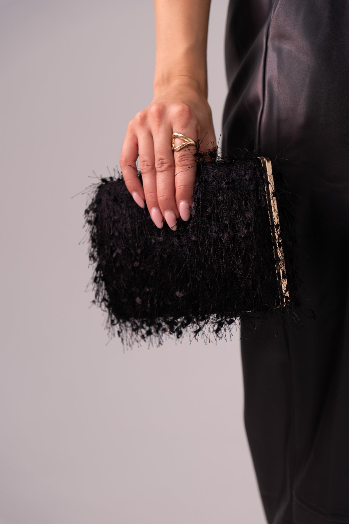 Polly Textured Clutch Bag In Black