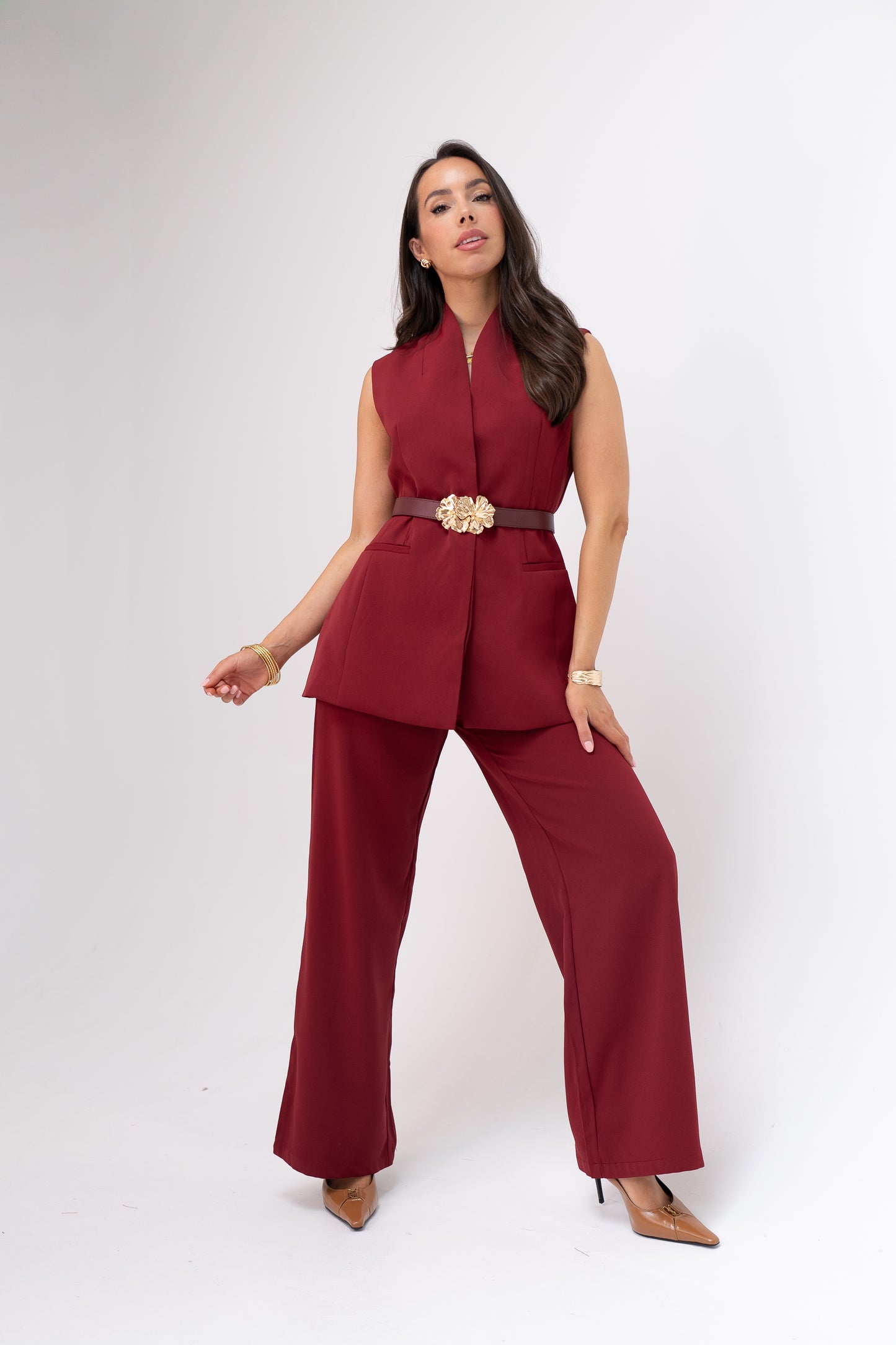 Polly Straight Leg Trousers In Bordeaux