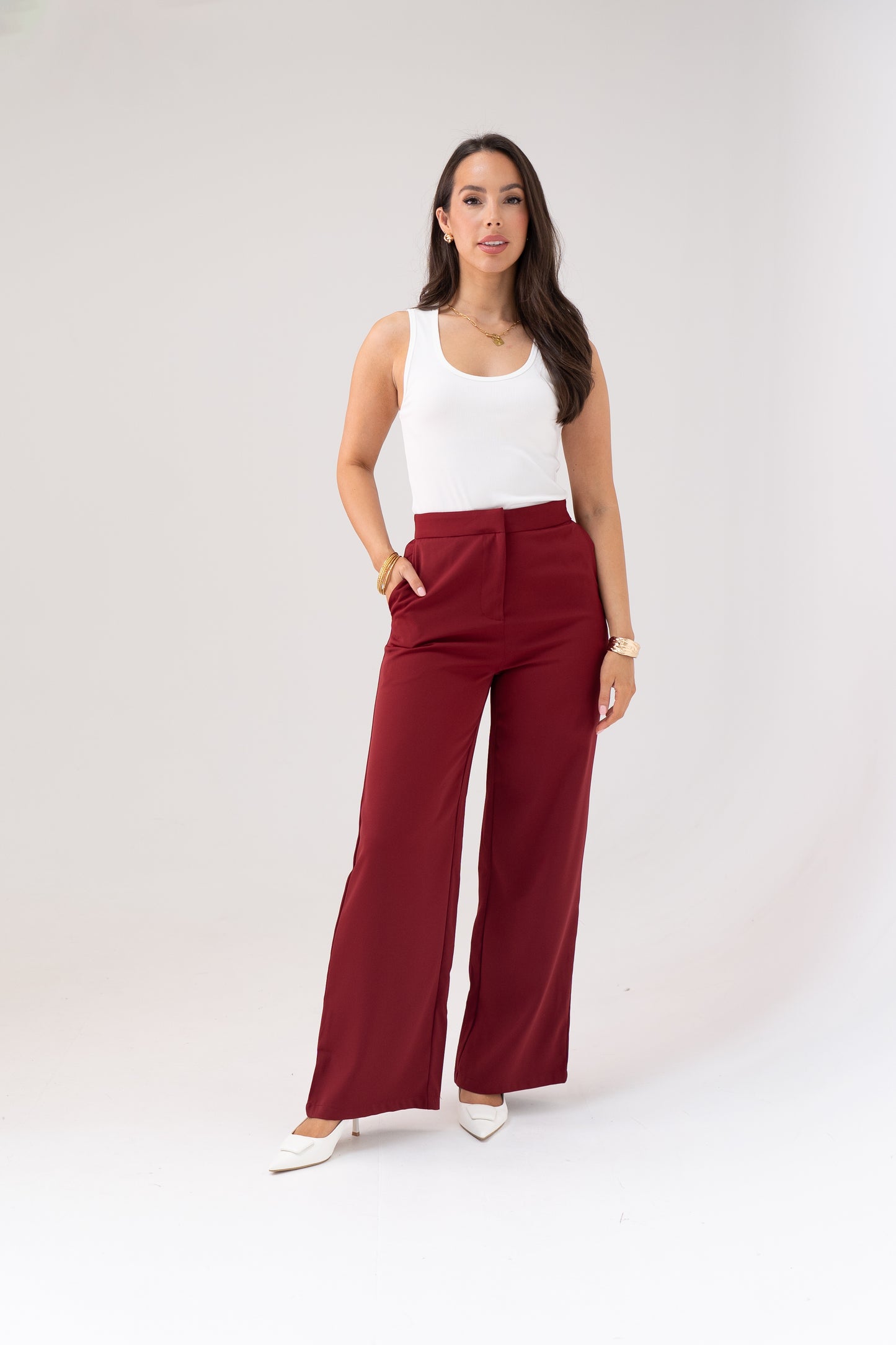 Polly Straight Leg Trousers In Bordeaux