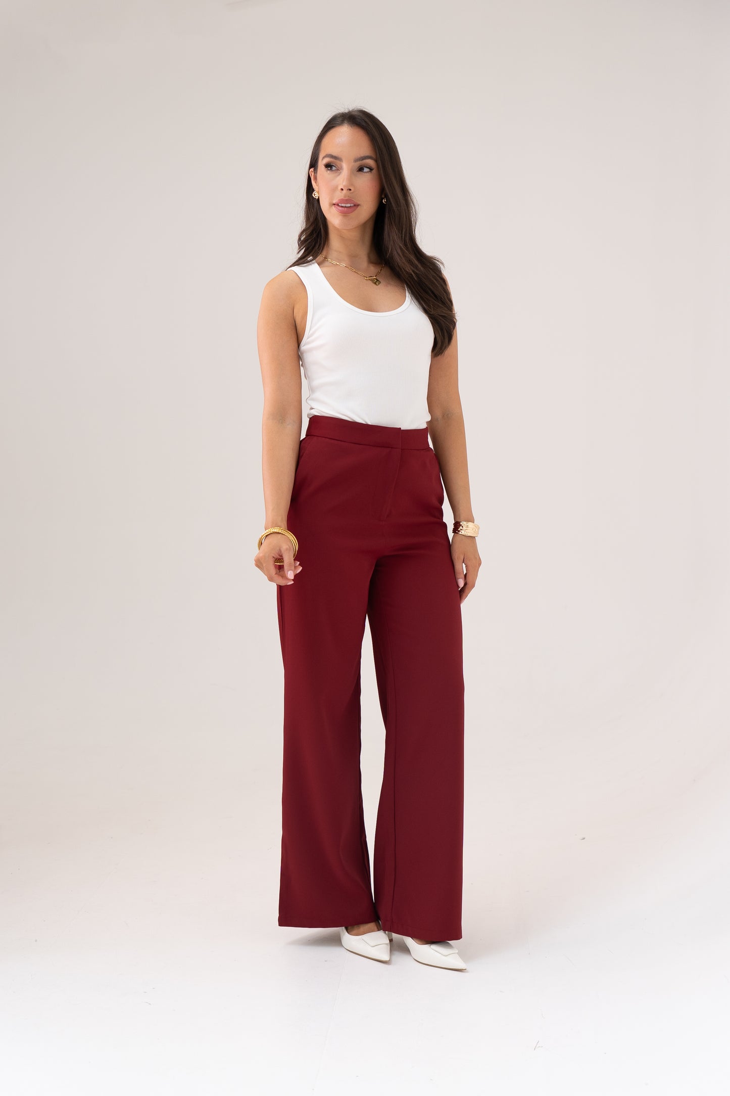 Polly Straight Leg Trousers In Bordeaux