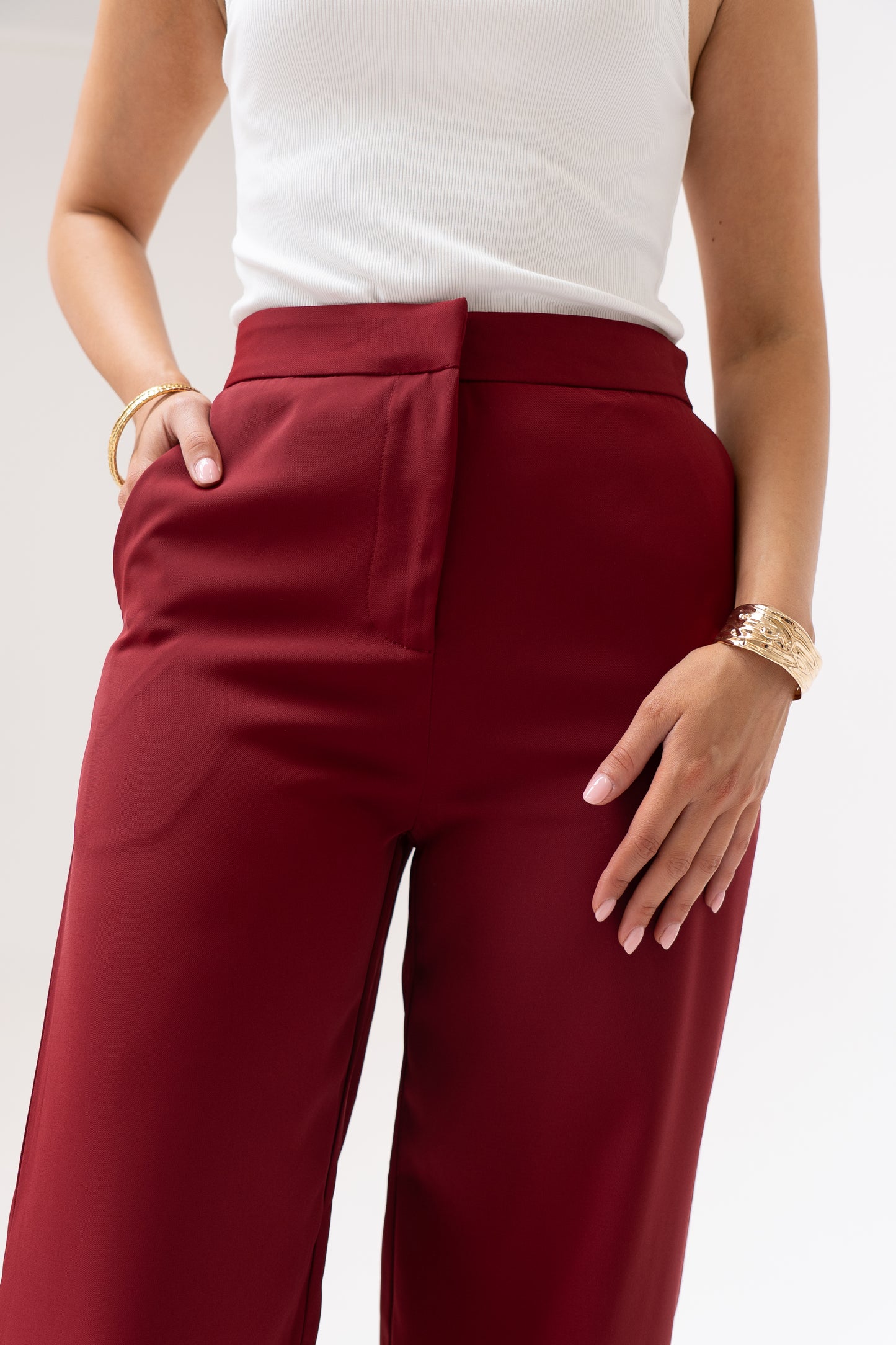 Polly Straight Leg Trousers In Bordeaux