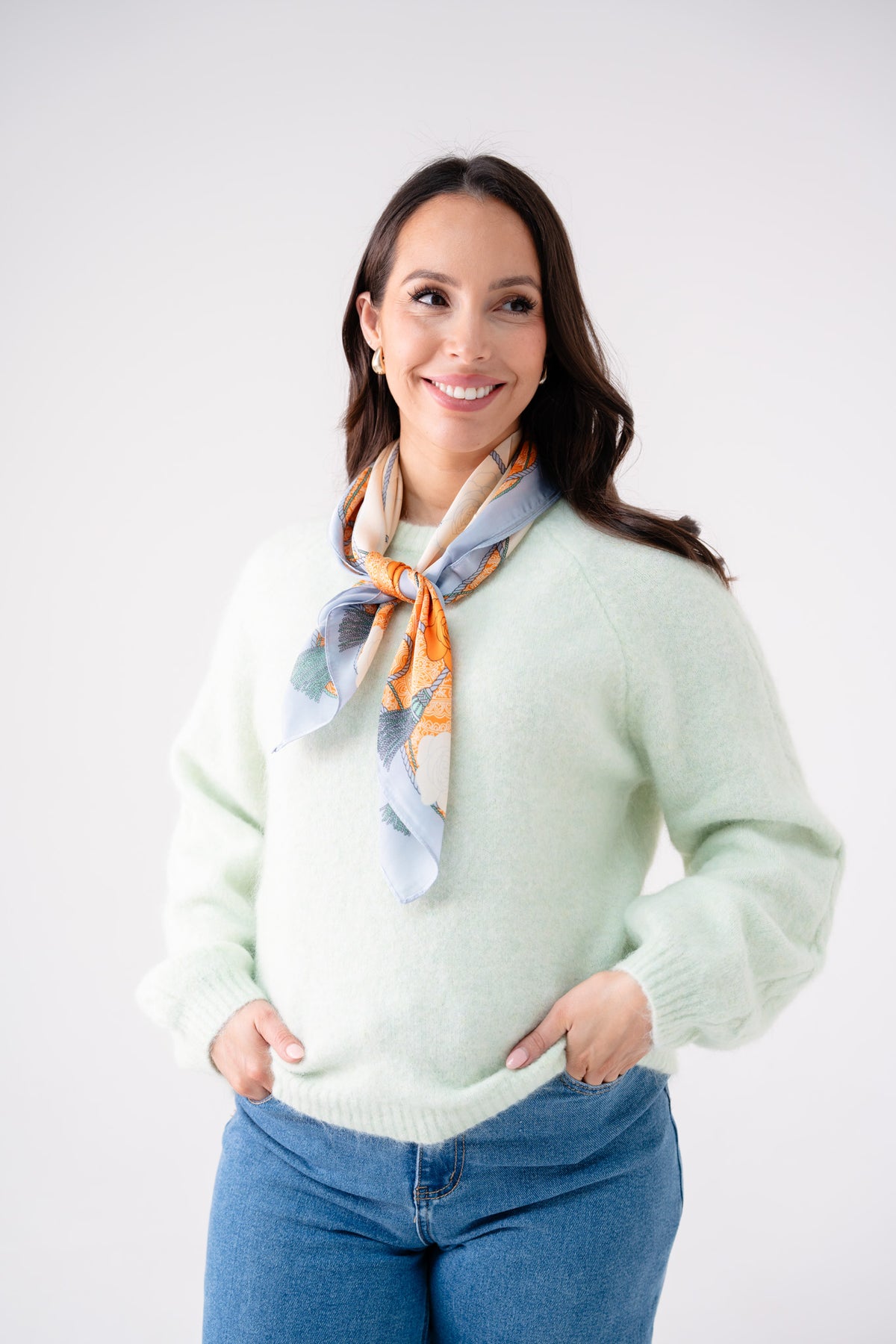 Orla Floral Print Neck Scarf In Sky Blue