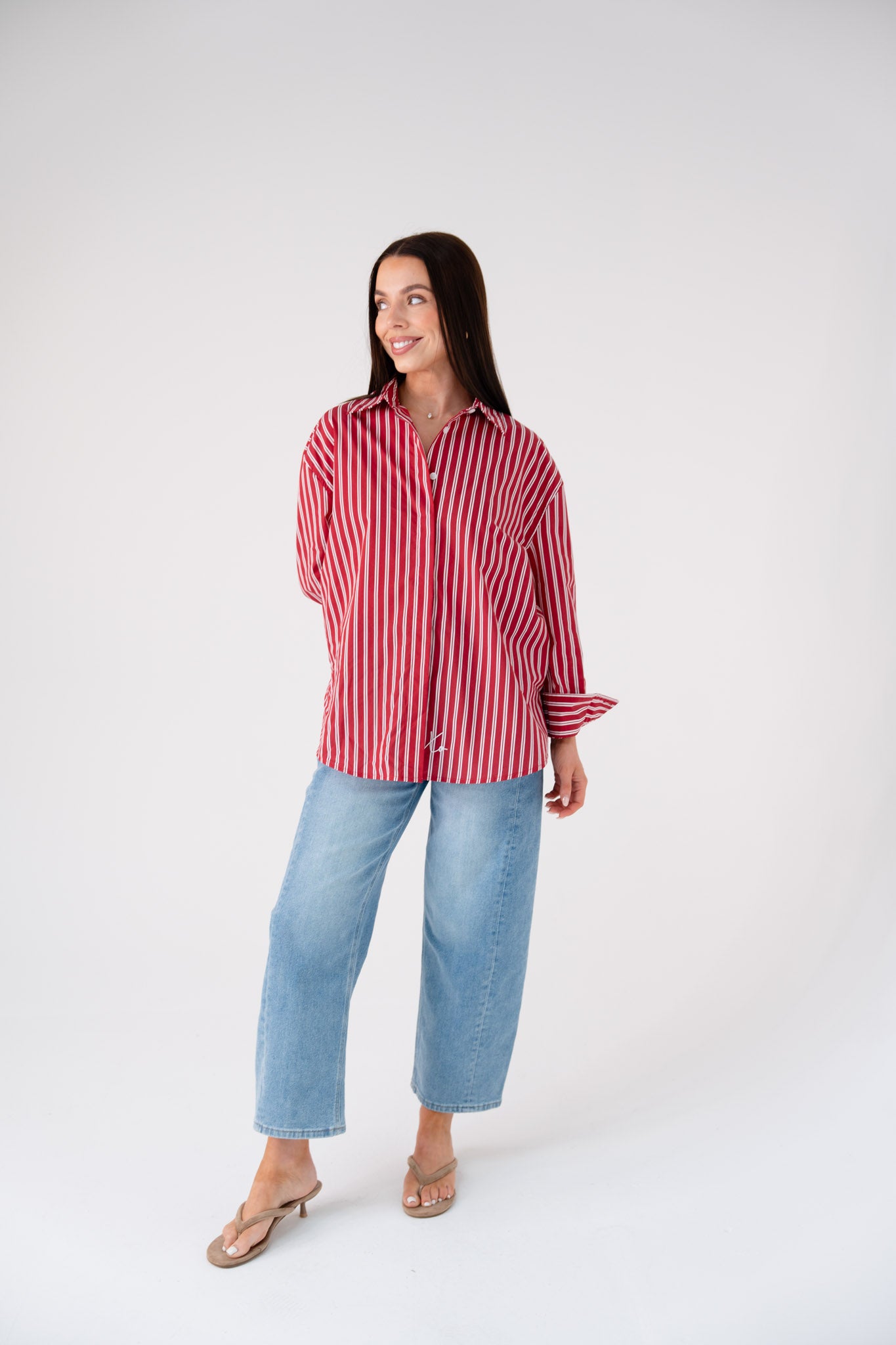 Love Laura Stripe Shirt In Red