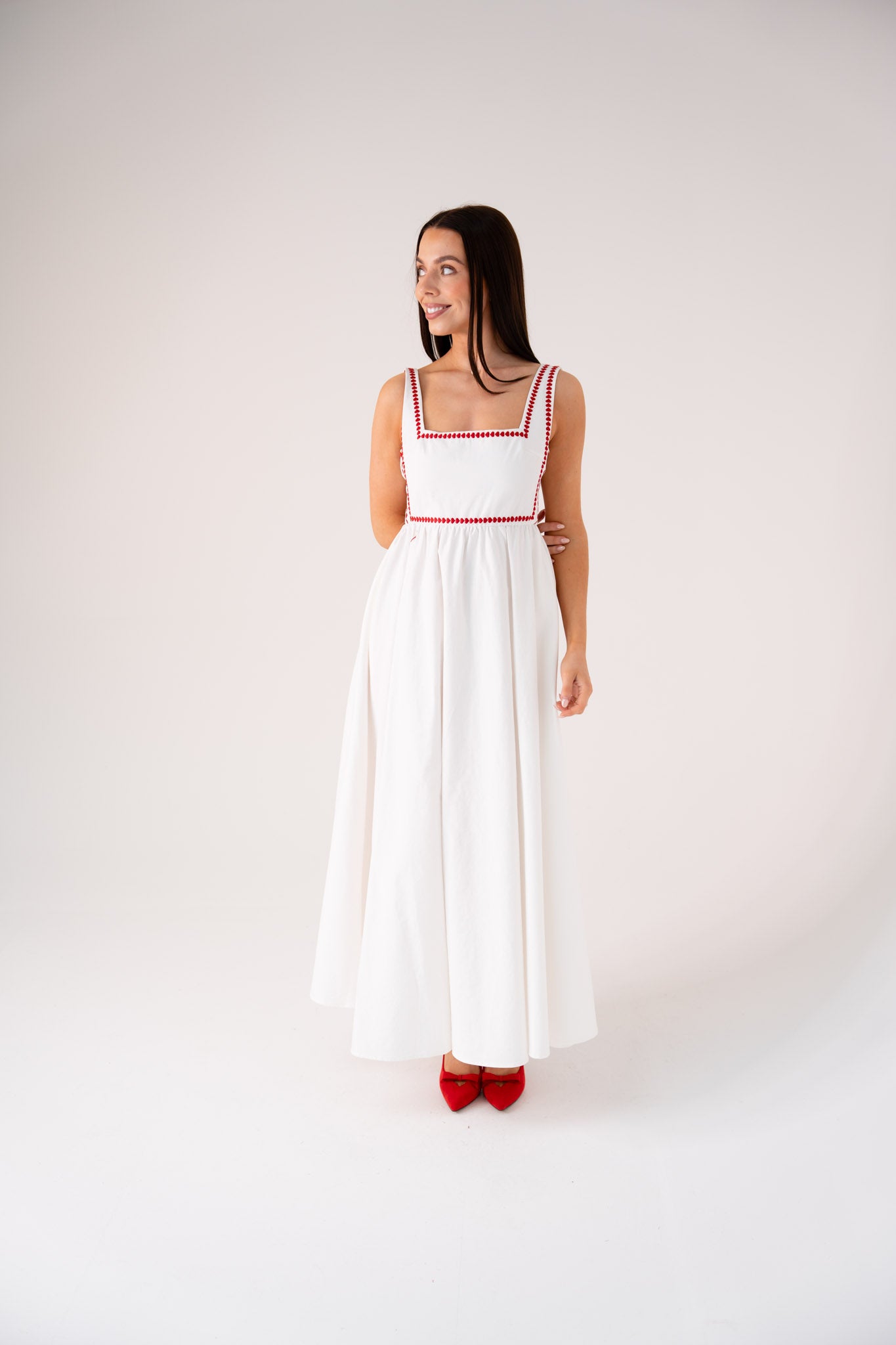 Love Laura Heart Embroidered Dress In White