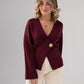 Taylor Asymmetric Button Cardigan In Bordeaux