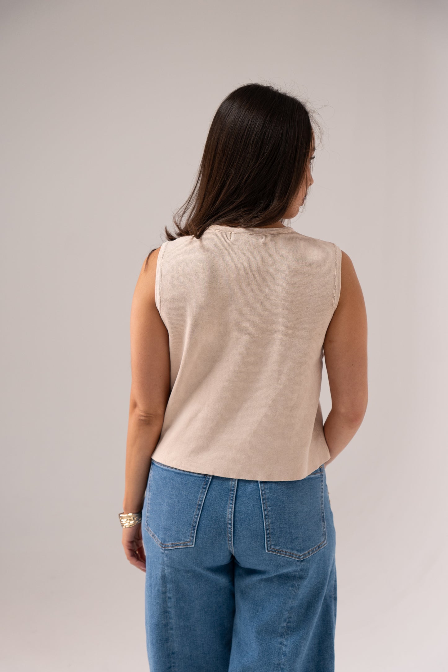 Taylor Asymmetric Sleeveless Knit In Beige