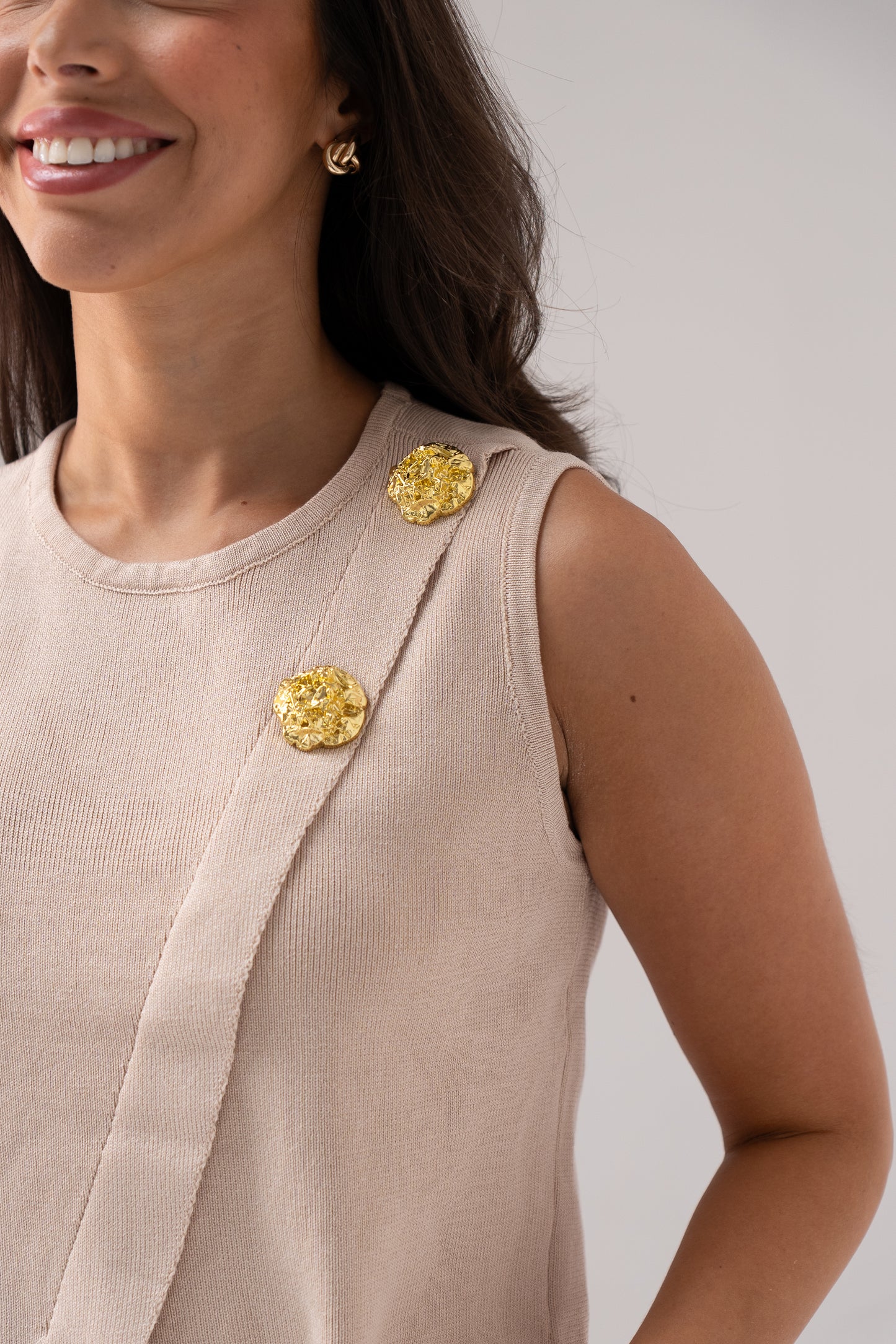 Taylor Asymmetric Sleeveless Knit In Beige
